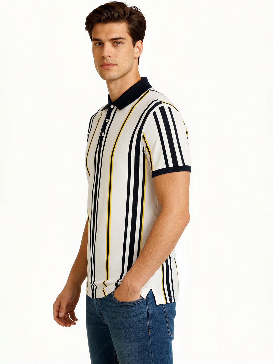 Striped Contrast Polo T-Shirt