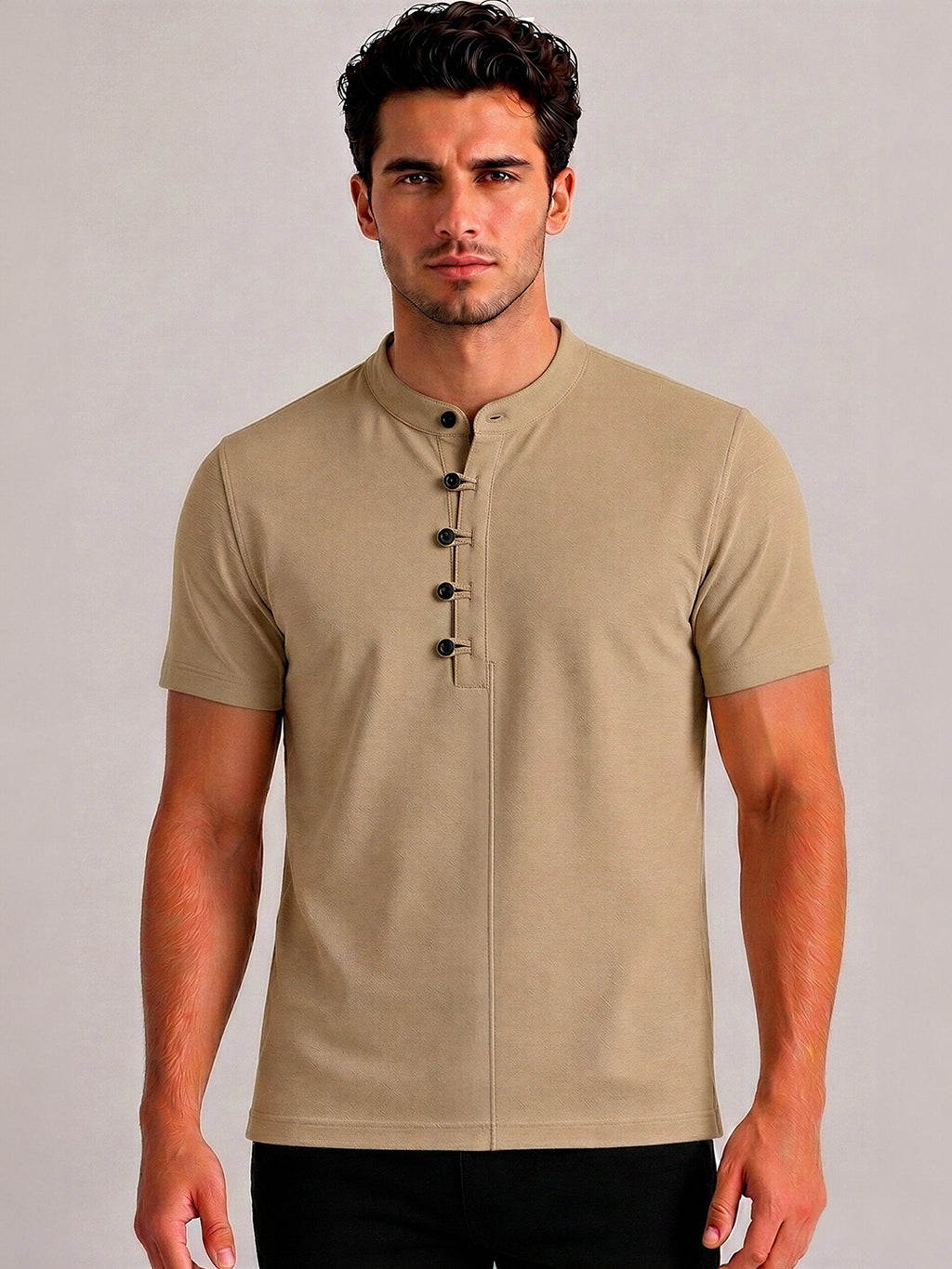 Beige Solid Polo T-Shirt