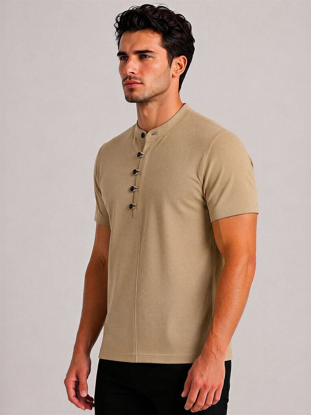 Beige Solid Polo T-Shirt