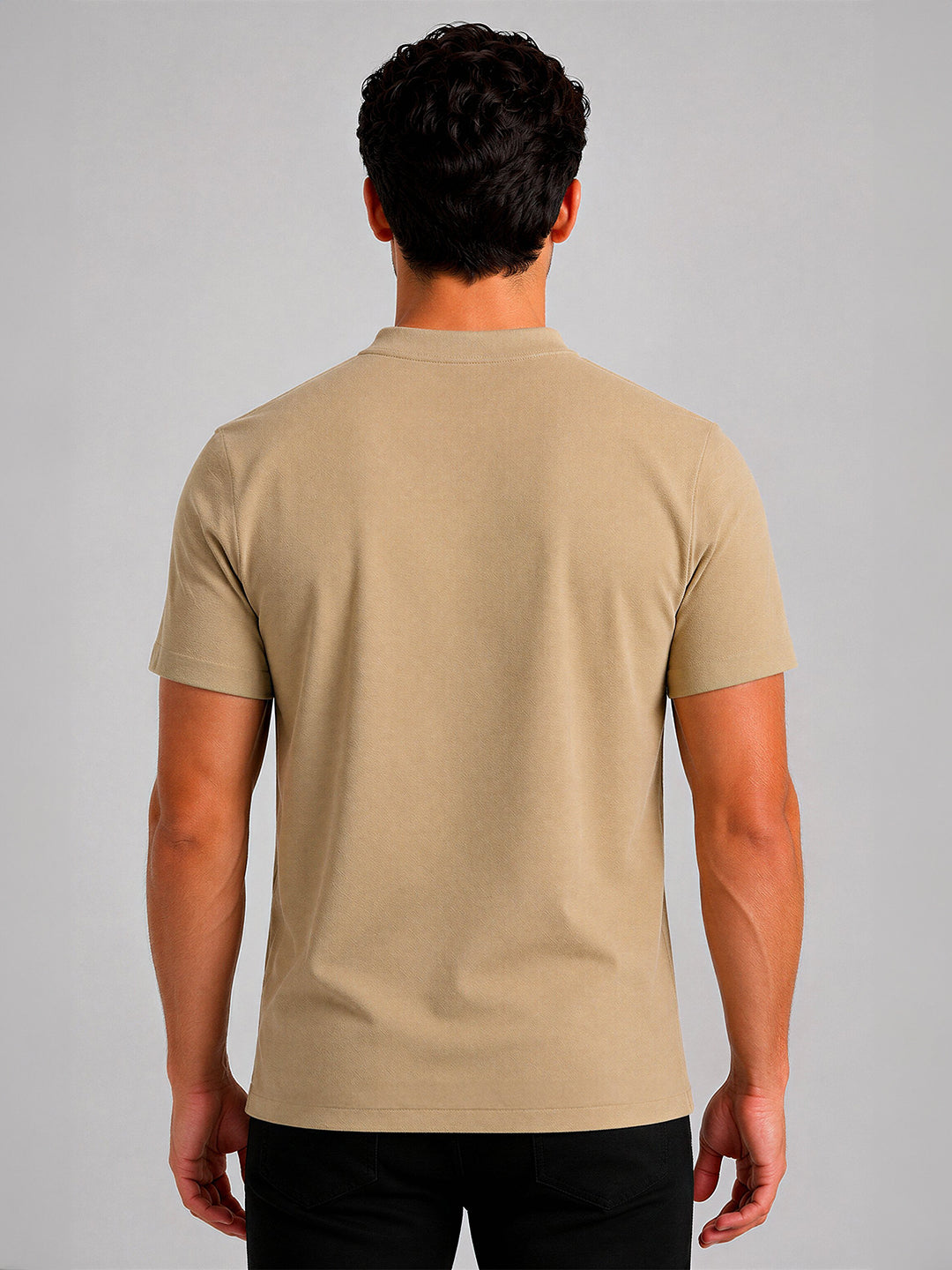 Beige Solid Polo T-Shirt