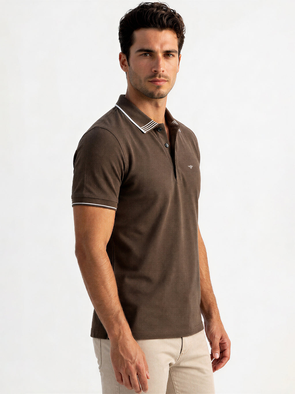 Coffee Contrast Tipped Polo T-Shirt