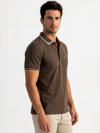 Coffee Contrast Tipped Polo T-Shirt