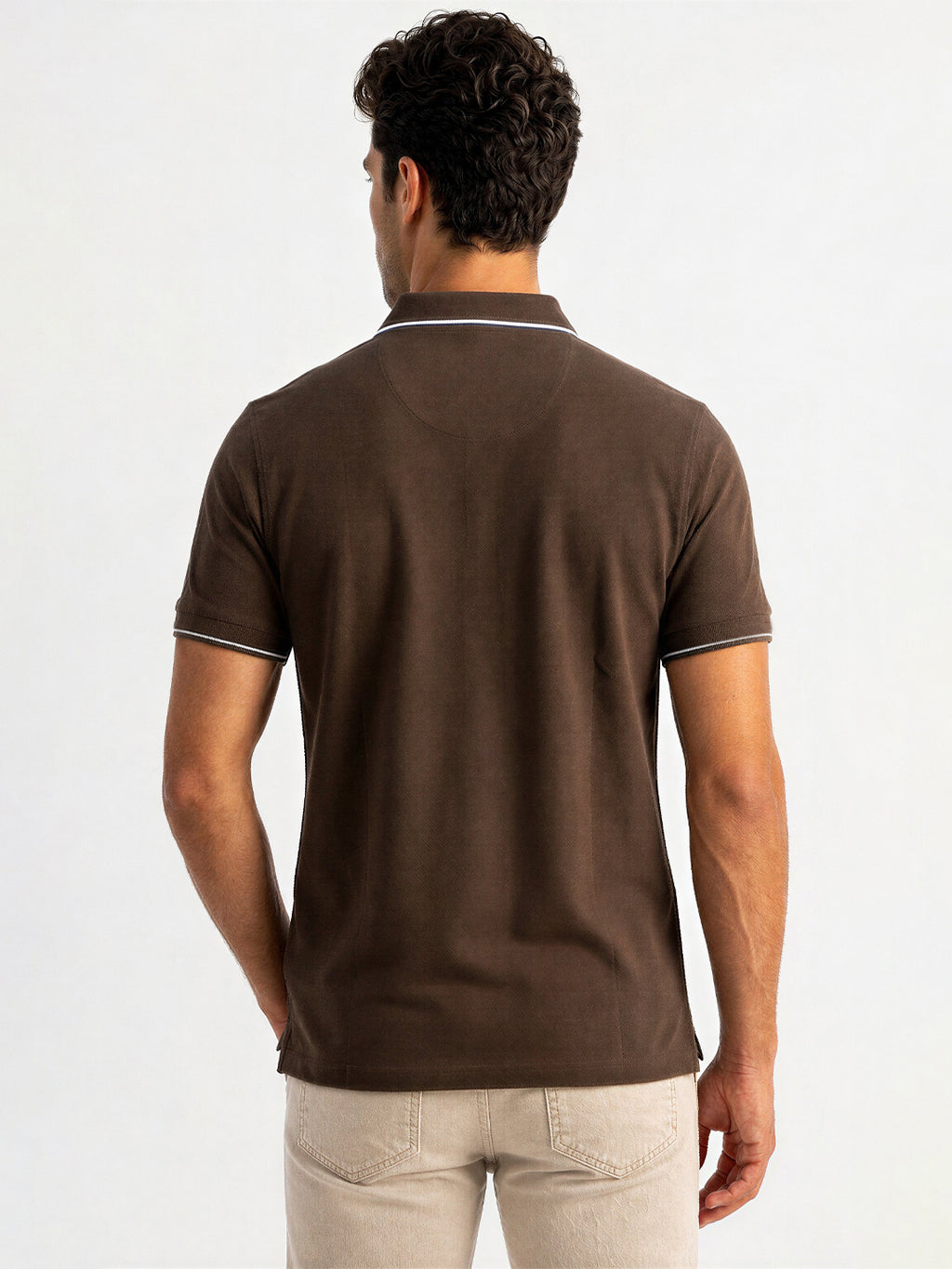 Coffee Contrast Tipped Polo T-Shirt