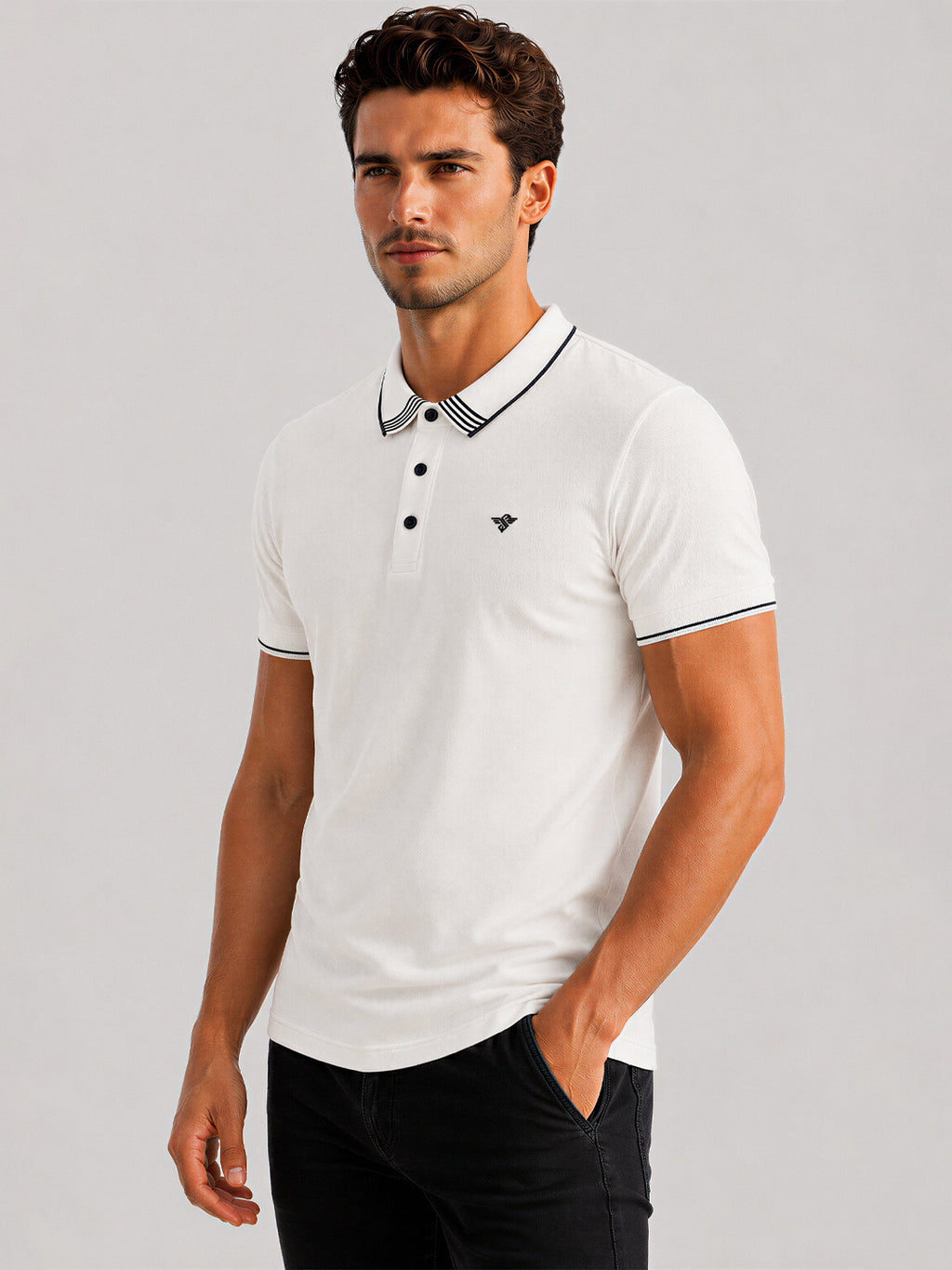 White Contrast Tipped Polo T-Shirt
