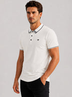White Contrast Tipped Polo T-Shirt