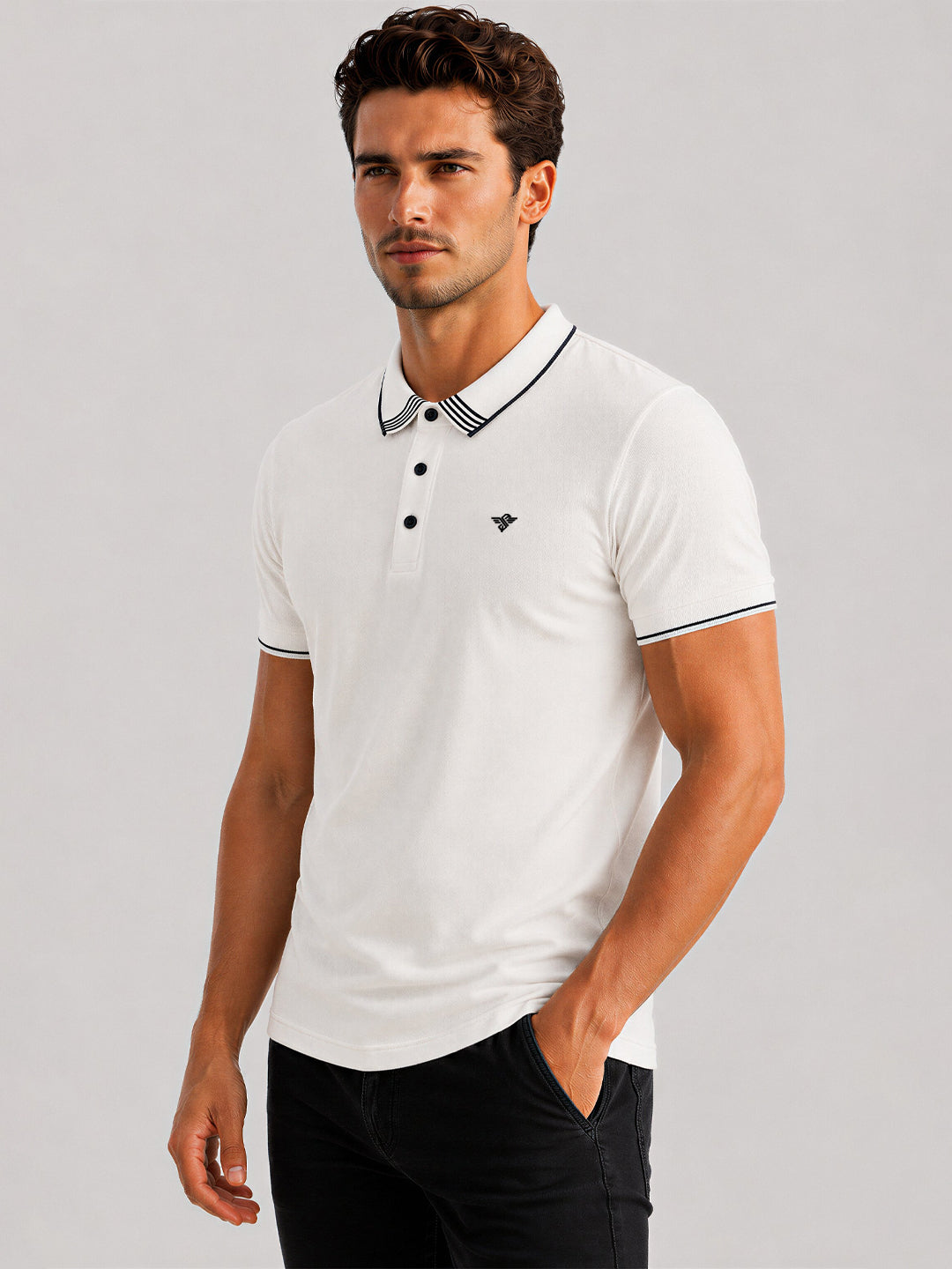 White Contrast Tipped Polo T-Shirt