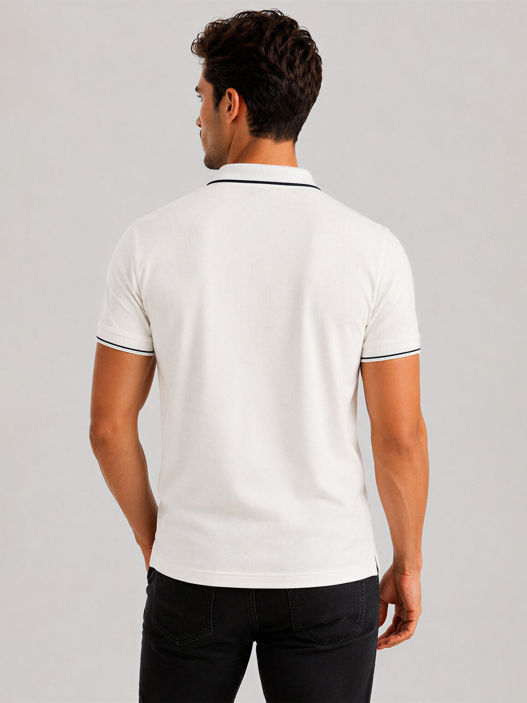 White Contrast Tipped Polo T-Shirt