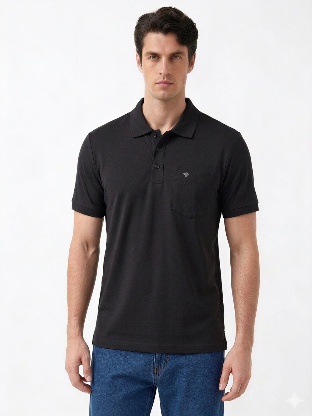 Black Solid Polo T-Shirt with Chest Pocket