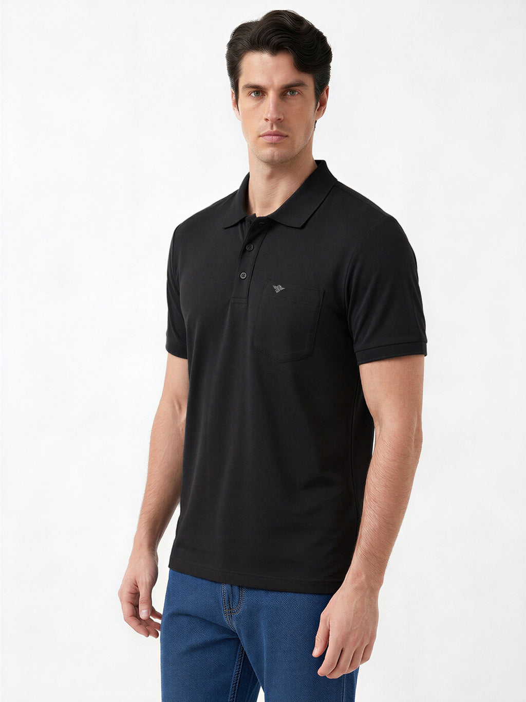 Black Solid Polo T-Shirt with Chest Pocket