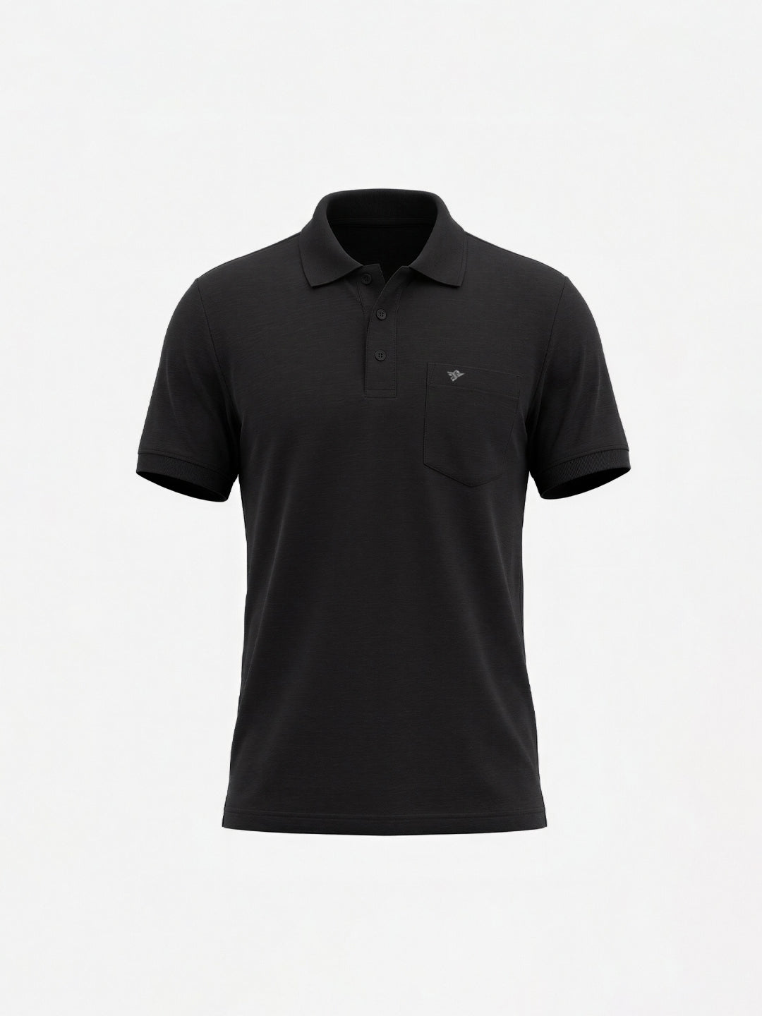 Black Solid Polo T-Shirt with Chest Pocket Secondary image