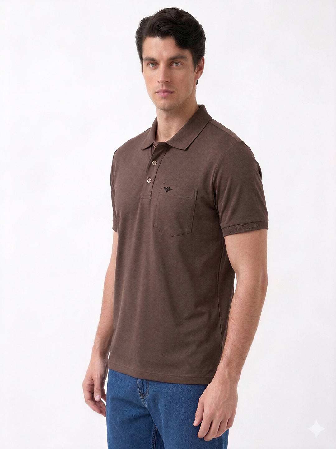 Coffee Solid Polo T-Shirt with Chest Pocket