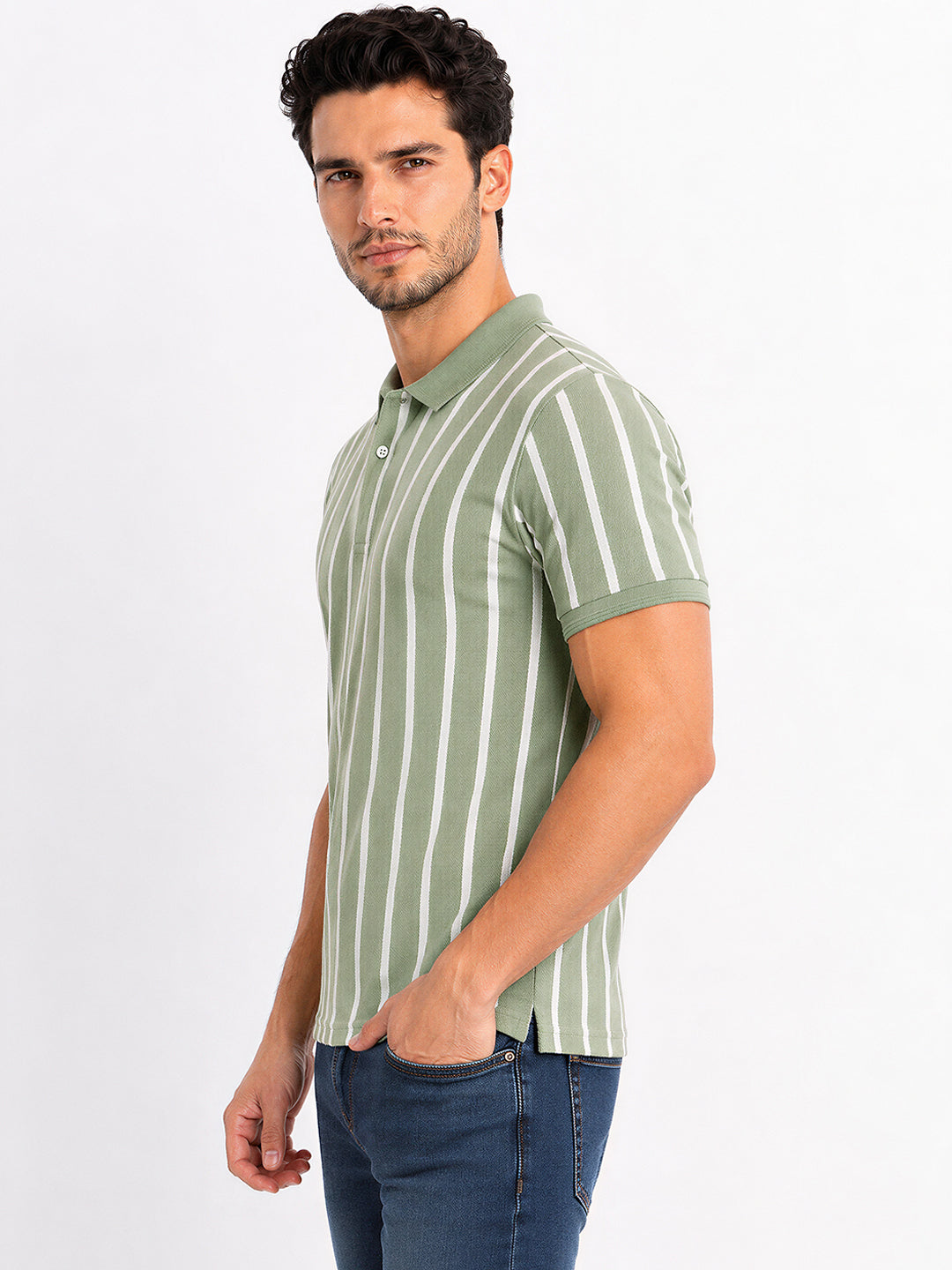 Striped Cotton Blend Regular Fit Polo T-Shirt