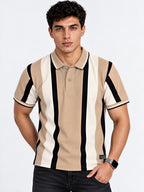 Striped Polo Collar Regular Fit Cotton Blend T-Shirt
