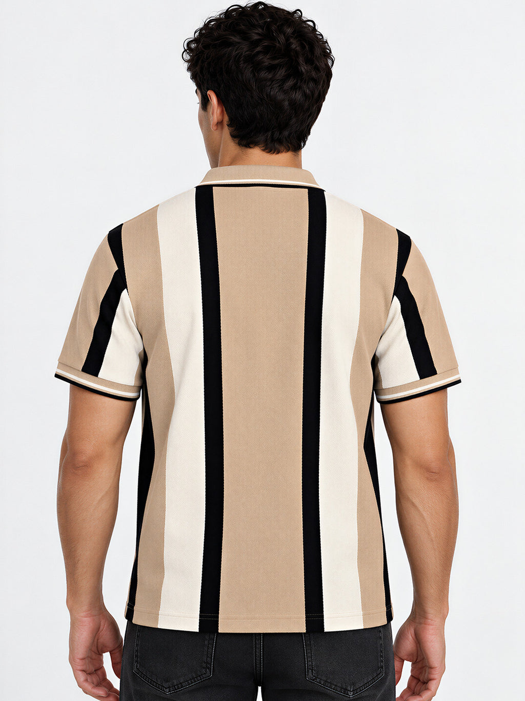 Striped Polo Collar Regular Fit Cotton Blend T-Shirt