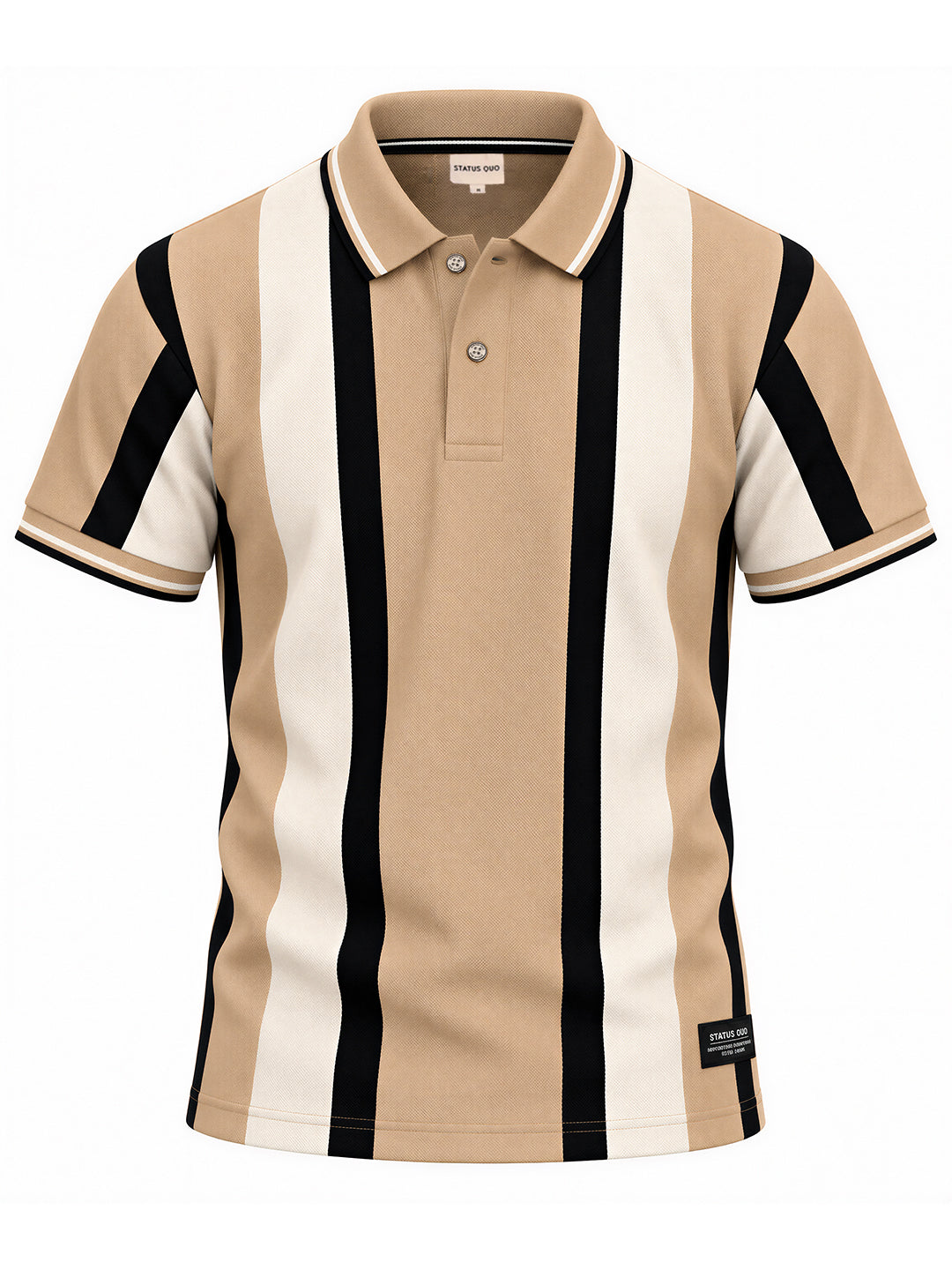 Striped Polo Collar Regular Fit Cotton Blend T-Shirt