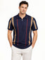 Navy Textured Zip Polo with Statement Stripes