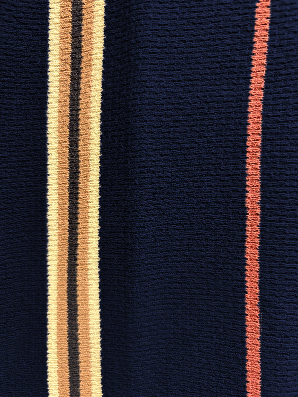 Navy Textured Zip Polo with Statement Stripes