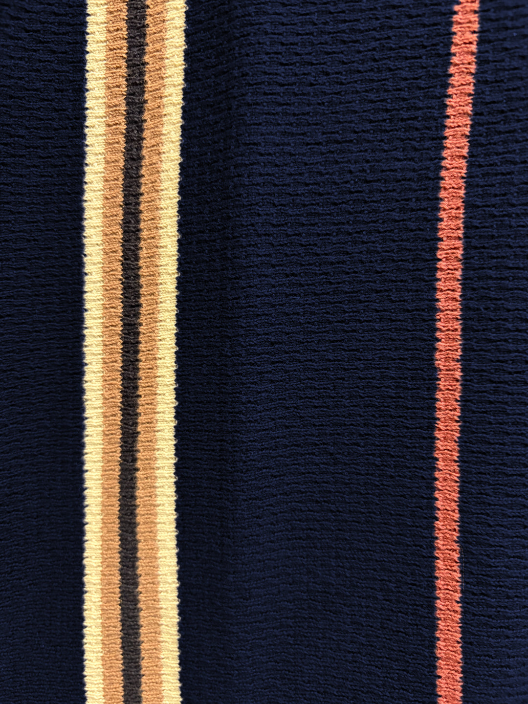 Navy Textured Zip Polo with Statement Stripes
