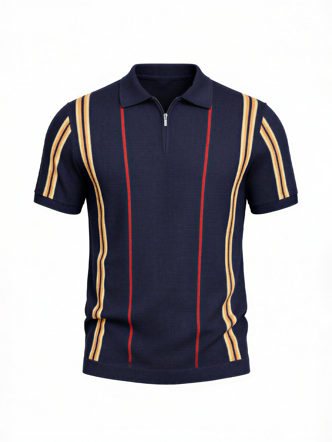 Navy Textured Zip Polo with Statement Stripes Secondary image