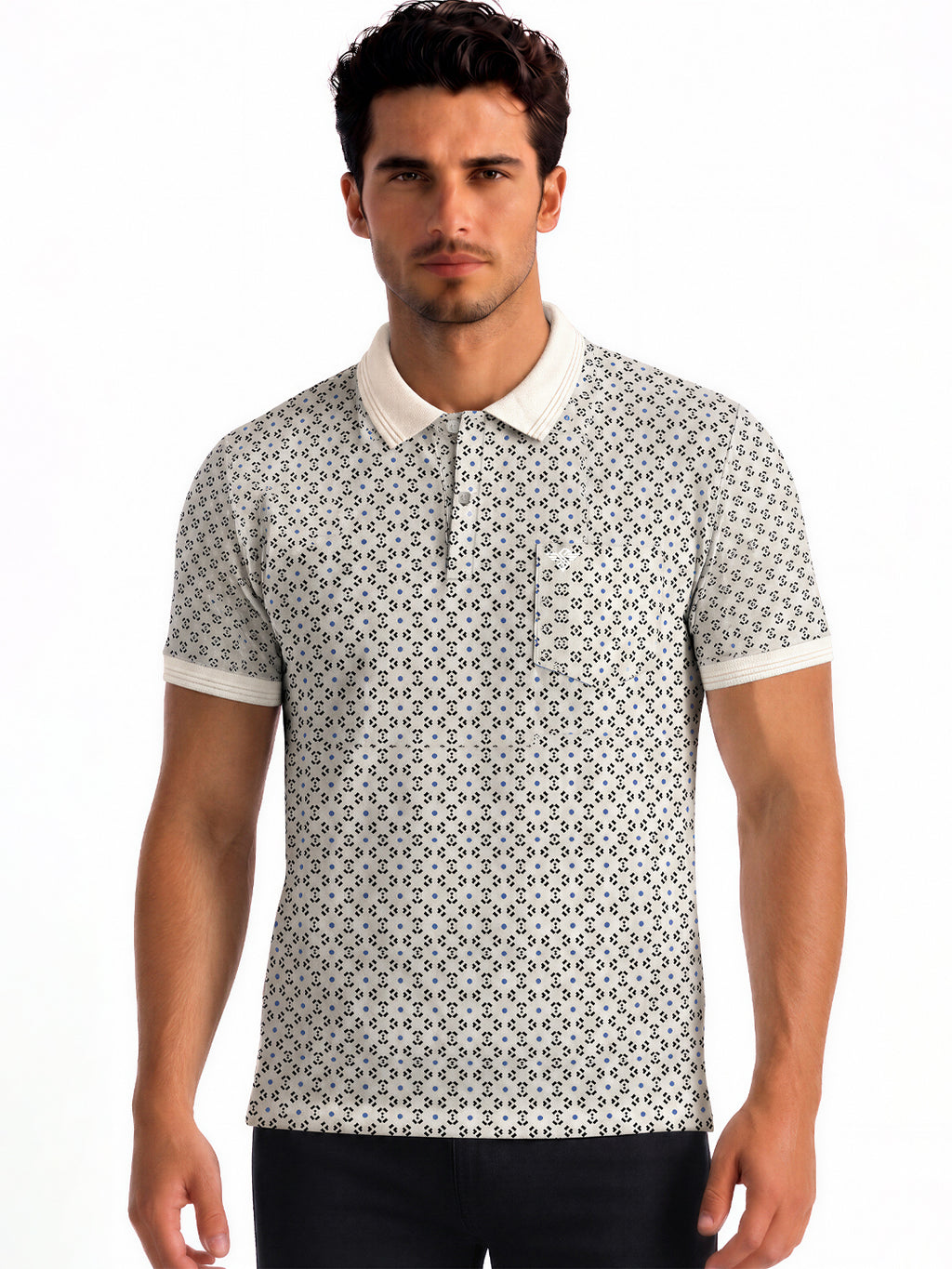 White Printed Polo T-shirt