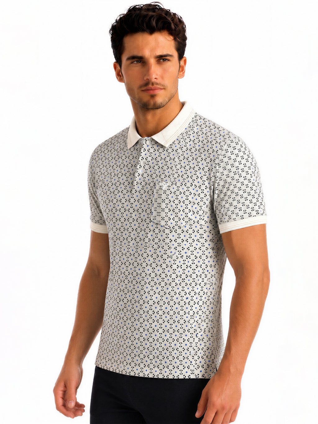 White Printed Polo T-shirt
