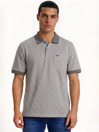 Cement Grey Micro-Print Polo with Pocket