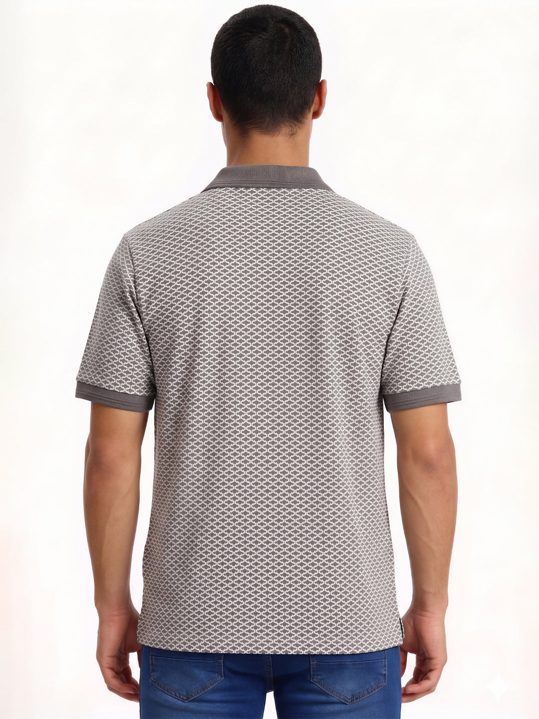 Cement Grey Micro-Print Polo with Pocket