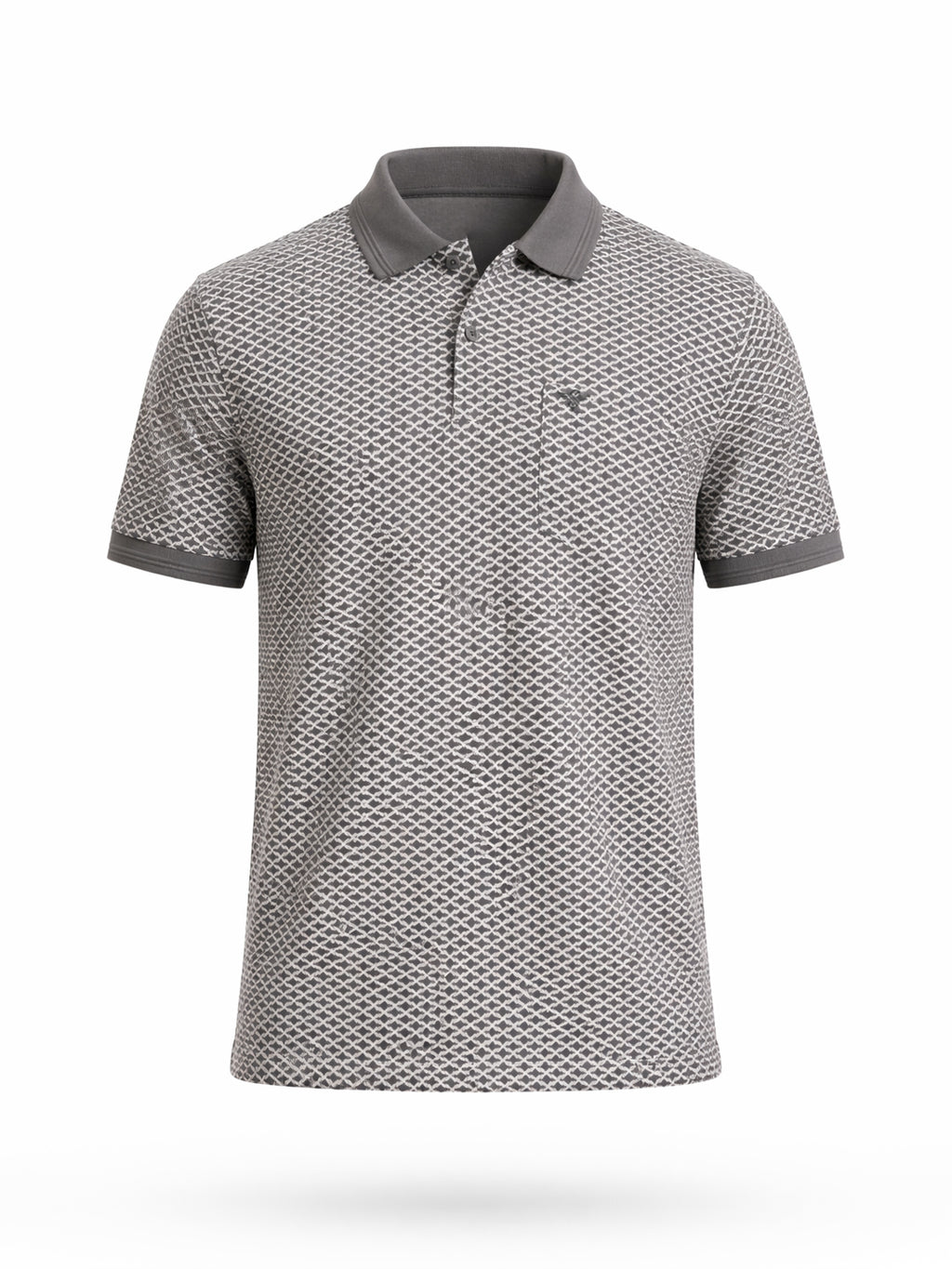 Cement Grey Micro-Print Polo with Pocket