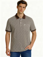 Brown Geometric Print Polo with Pocket Detail