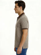 Brown Geometric Print Polo with Pocket Detail