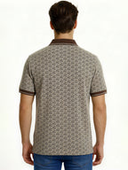 Brown Geometric Print Polo with Pocket Detail