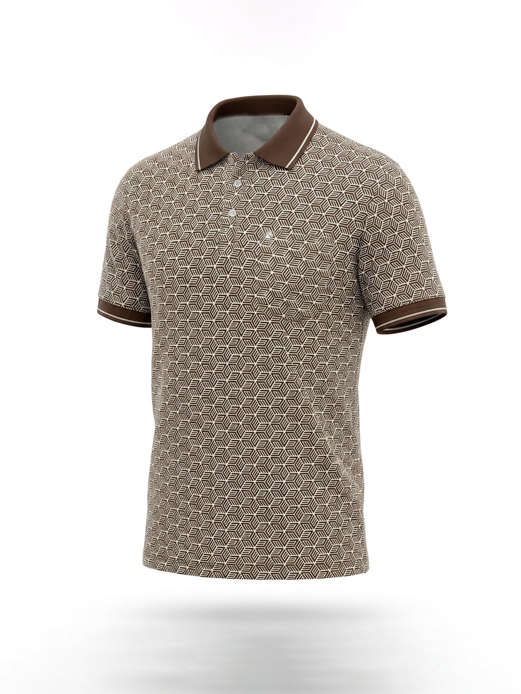 Brown Geometric Print Polo with Pocket Detail