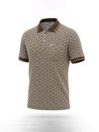 Brown Geometric Print Polo with Pocket Detail
