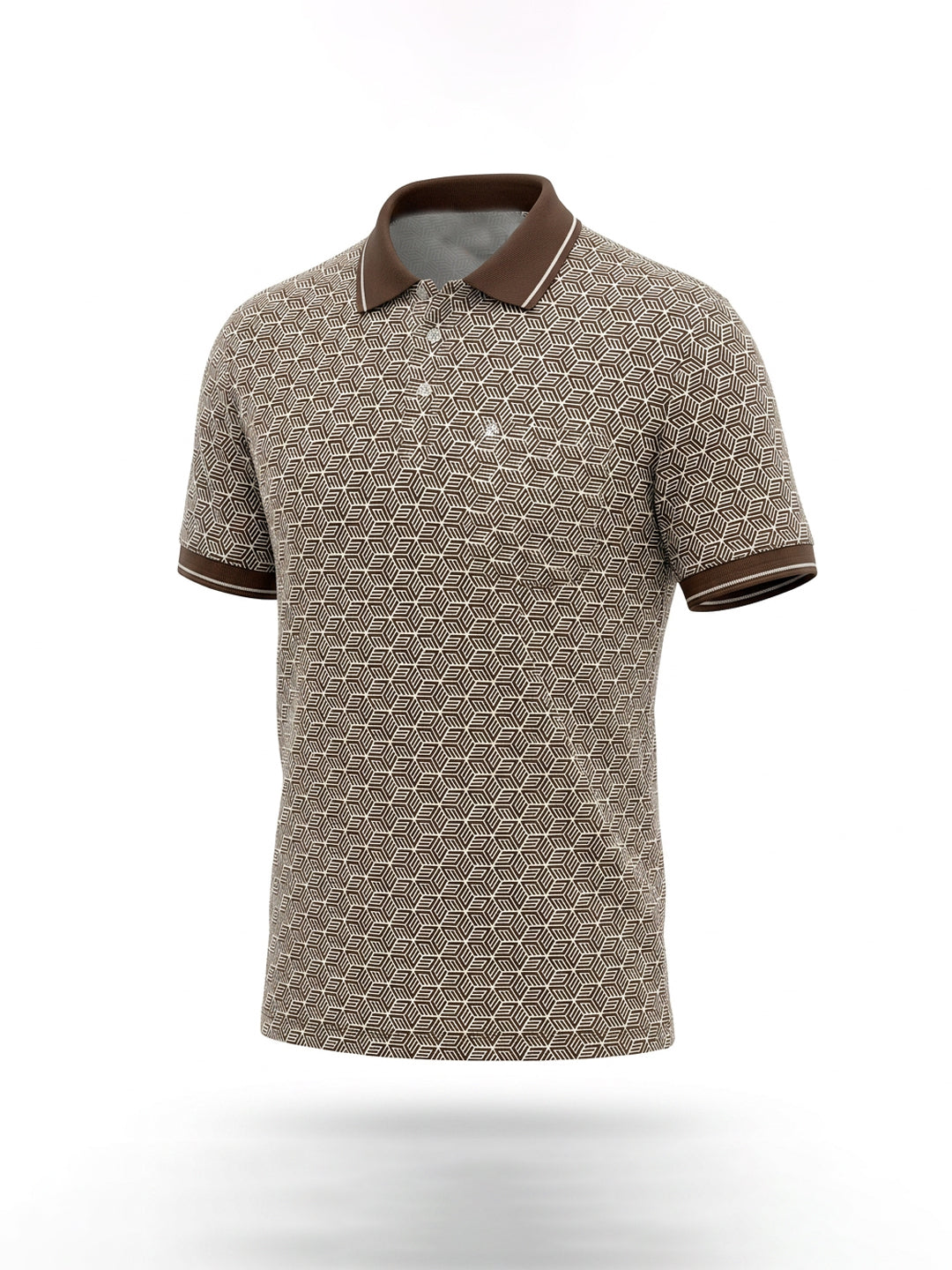 Brown Geometric Print Polo with Pocket Detail