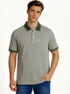 Olive Geometric Print Polo with Pocket Detail