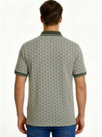 Olive Geometric Print Polo with Pocket Detail