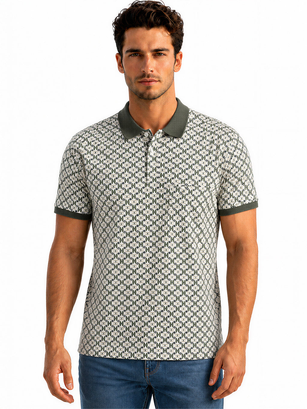 Olive Printed Polo T-Shirt