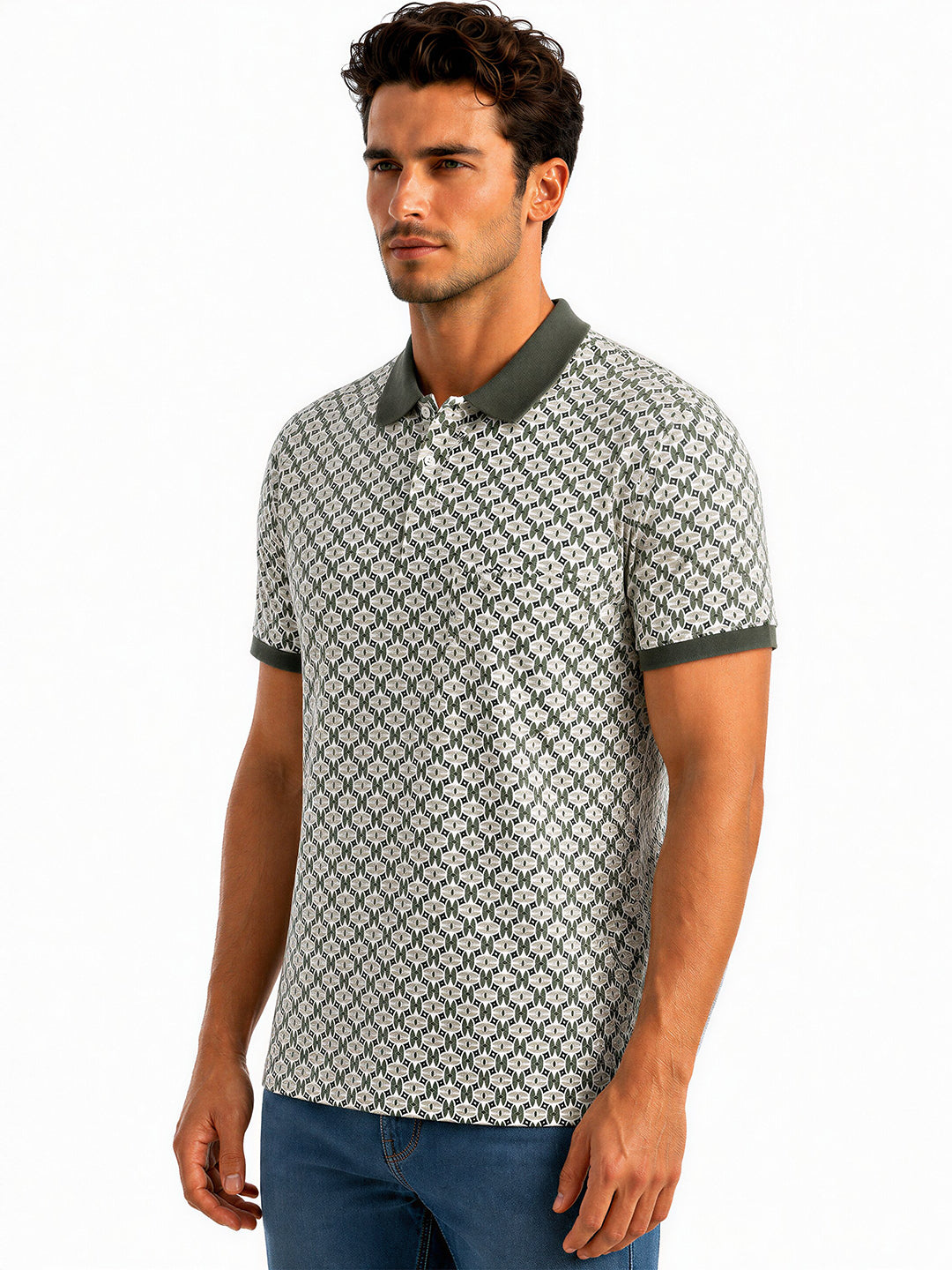 Olive Printed Polo T-Shirt