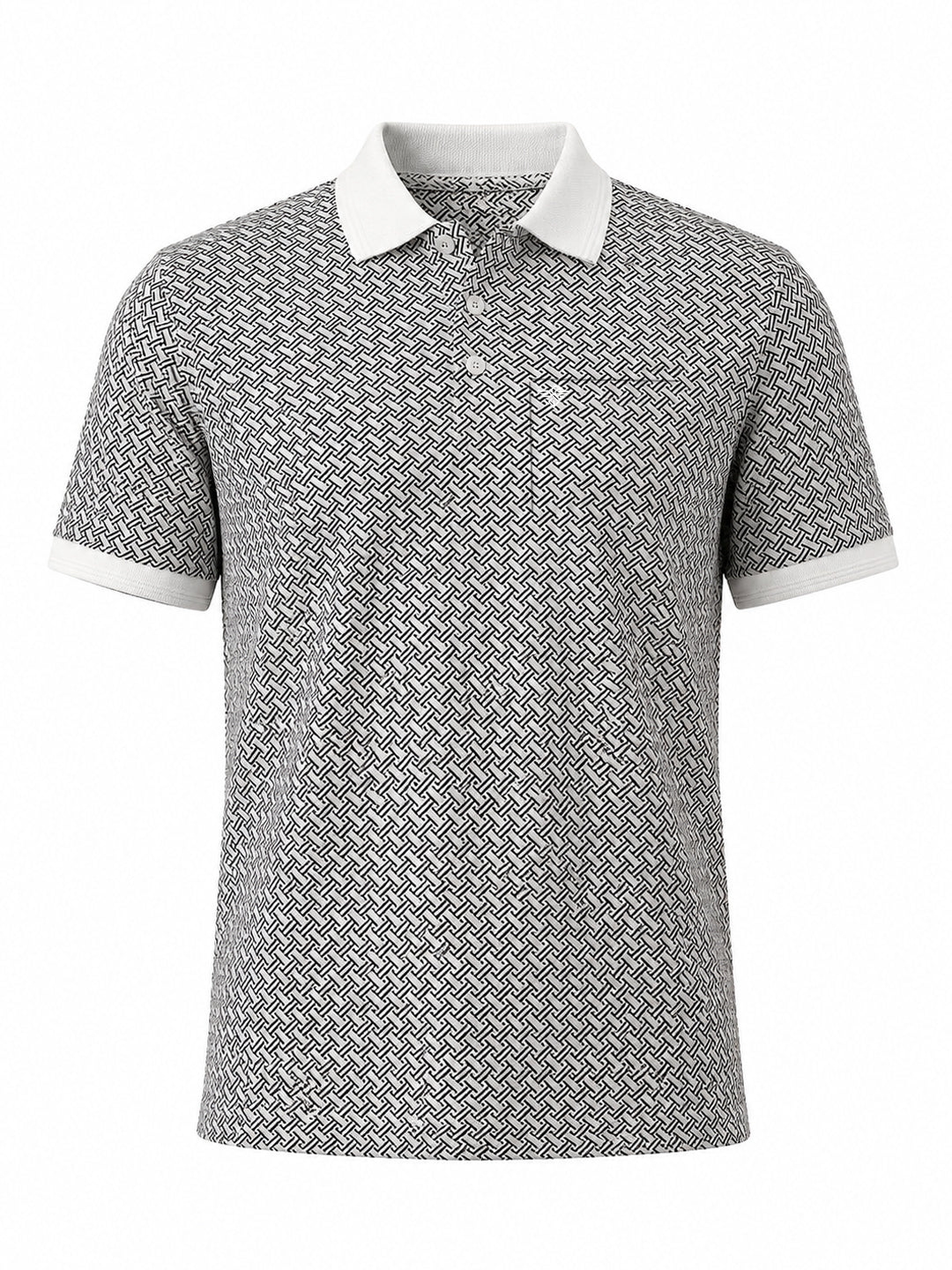 White Geometric Print Polo T-shirt