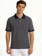 Navy Geometric Print Polo T-shirt