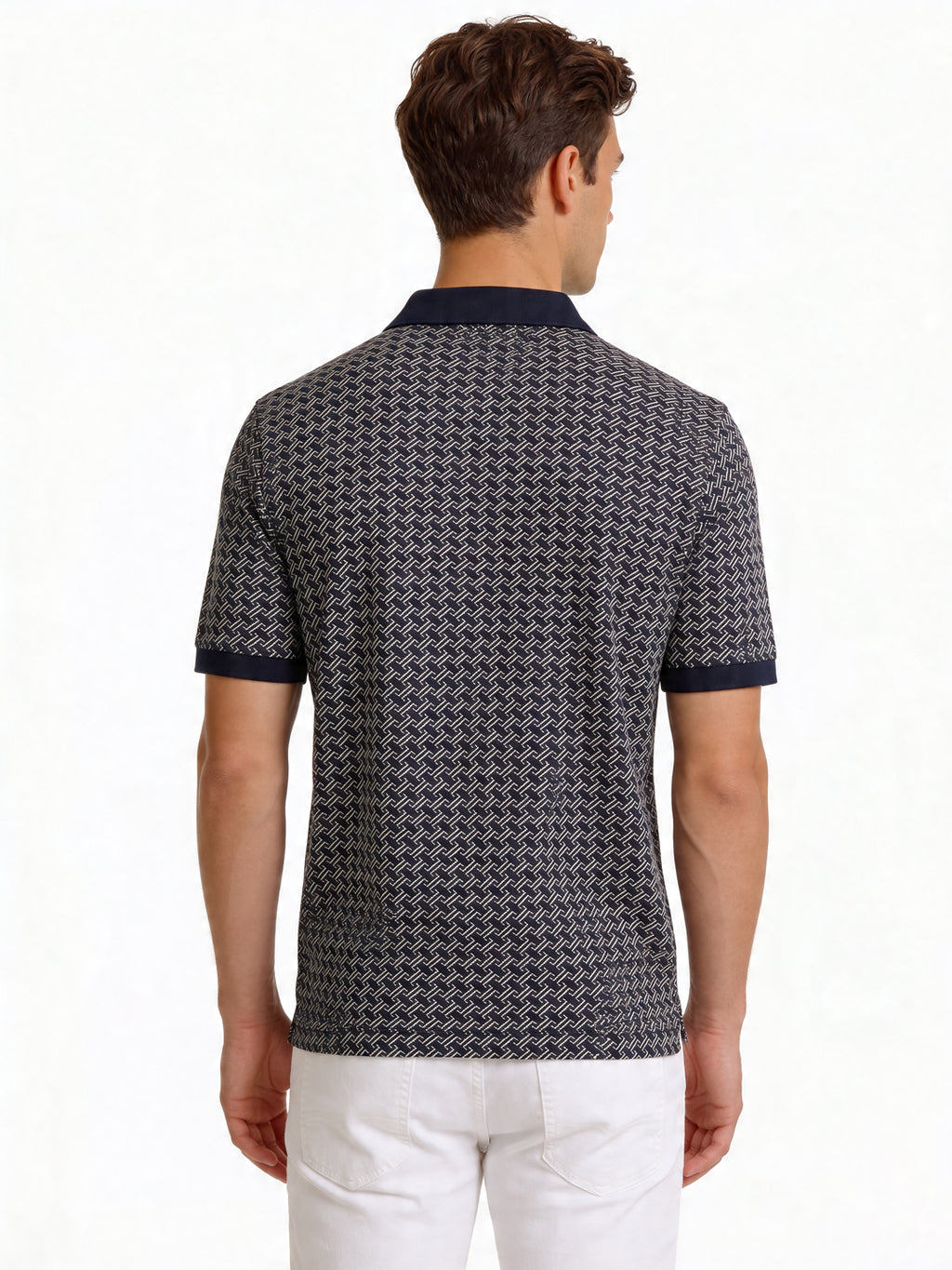 Navy Geometric Print Polo T-shirt