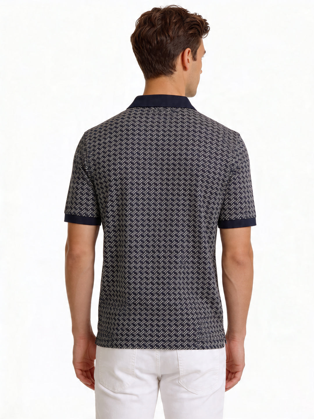 Navy Geometric Print Polo T-shirt
