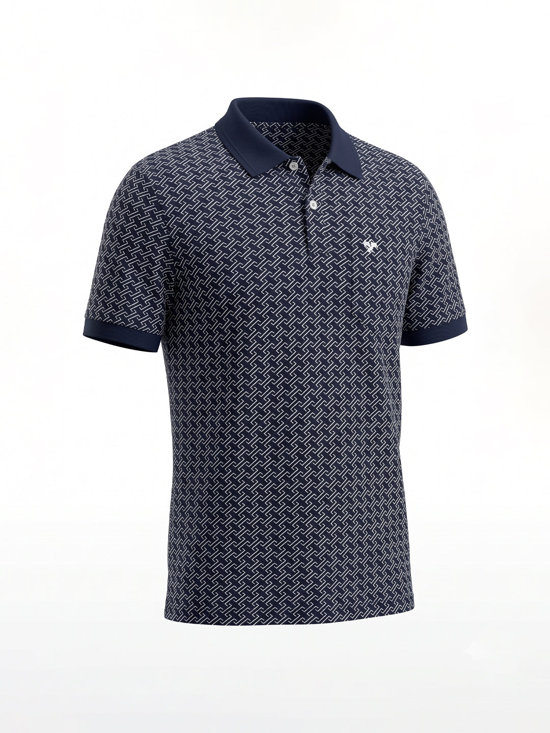 Navy Geometric Print Polo T-shirt