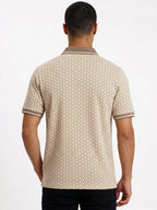 Khaki Micro-Pattern Polo with Contrast Collar