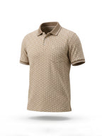 Khaki Micro-Pattern Polo with Contrast Collar