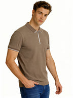 Textured Zip-Neck Polo T-Shirt