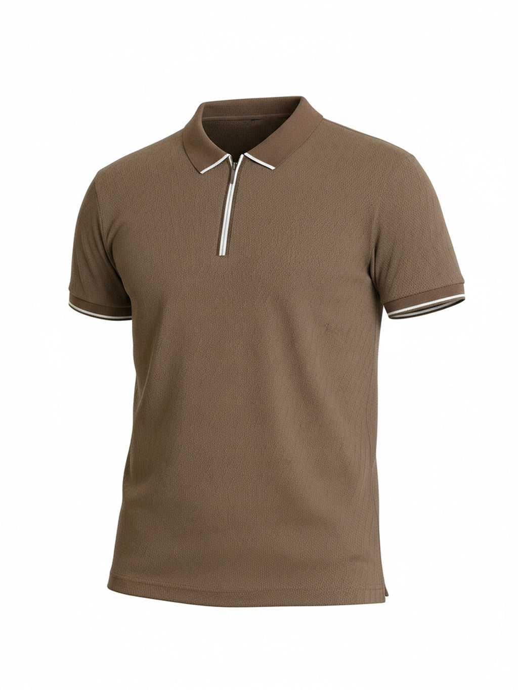Textured Zip-Neck Polo T-Shirt