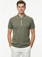 Olive Textured Zip Polo