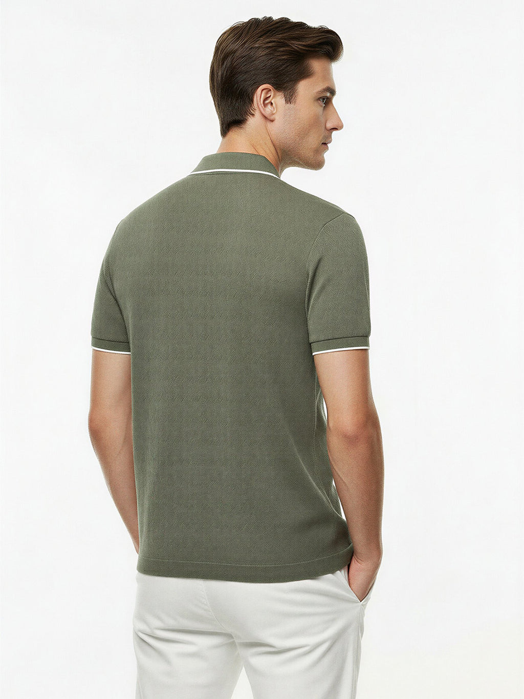 Olive Textured Zip Polo