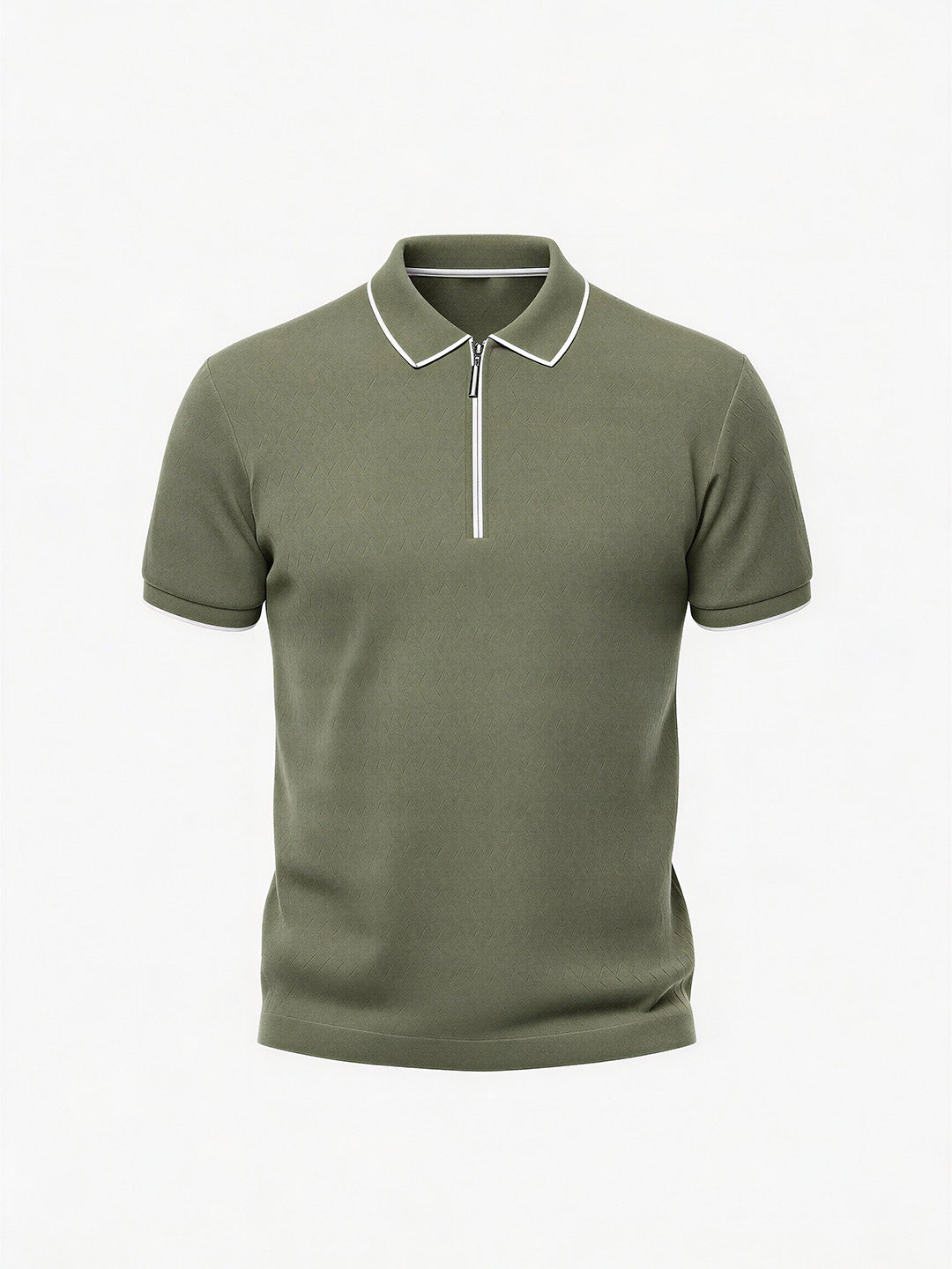 Olive Textured Zip Polo